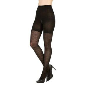Spanx Assets Wish Bone Textured Shaping Tights Black Flattening Waistband New